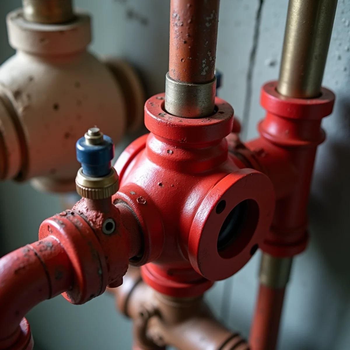 Hydronic heating technician inspecting circulator pump and expansion tank on residential boiler